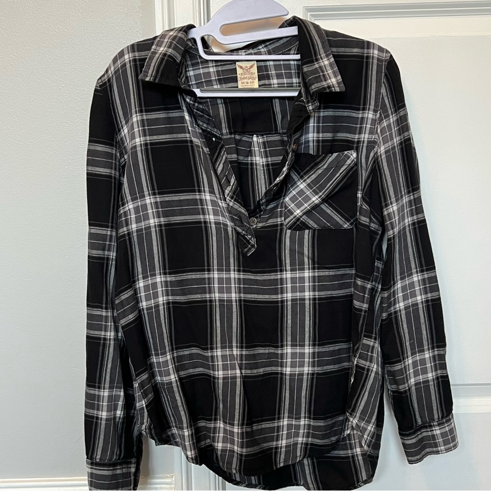 ★ Faded Glory gray & black half-placket flannel blouse